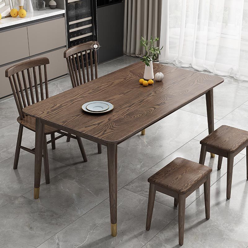 Rectangular Solid Wood Dining Table Modern Natural-brown Furniture with 4 Legs for Home