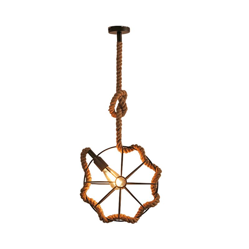 1 Accensione a sospensione a ciondolo a ruota a ruota head corda di beige industriale e luce del soffitto appesa regolabile in metallo