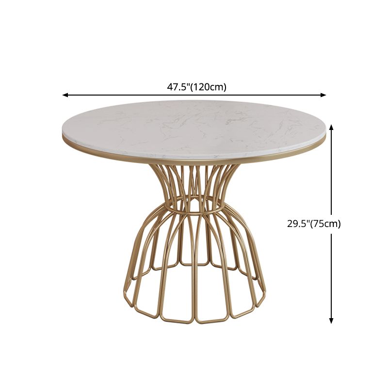 Round White Top Dining Table Traditional Luxury Dining Table with Gold Frame