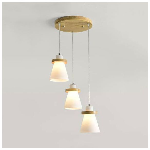 Lámpara colgante de sombra cónica blanca con dosel redondo de estilo simple iluminación colgante de vidrio de leche en blanco para el cargo