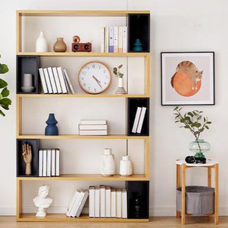 Modern geometry Bookshelf Multi Shelfs Open Back Bookcase in Natural