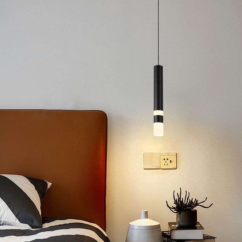 Acrylic Black LED Pendant Light in Modern Style Aluminium Cylindroid Hanging Lamp for Bedroom