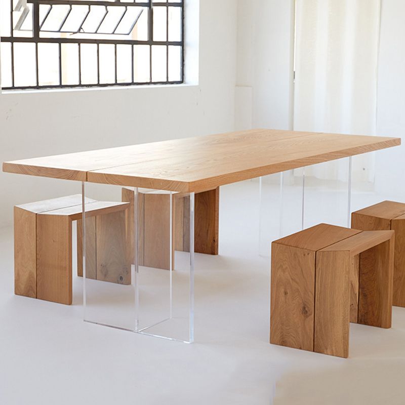 Mesa de comedor de madera de casas simples Mesa de comedor de forma rectangular con base de plástico doble