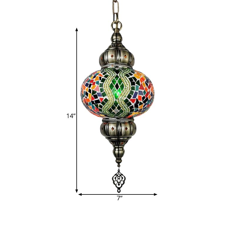 Stained Glass Red/Orange/Green Pendant Lamp Oval 1 Head Vintage Suspension Lighting