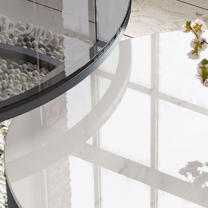 Frame Coffee Table Contemporary Stone/Glass Cocktail Table with Storage Drawers