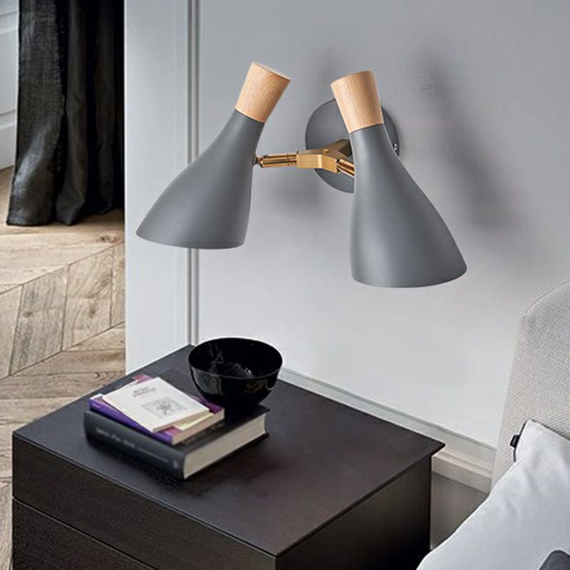 Lámpara de pared geométrica de luz de lectura de 2 cabezas nórdicas con sombra de metal para dormitorio