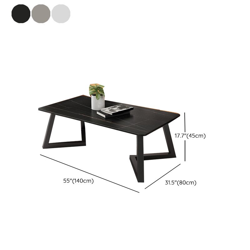 Contemporary 17.7" H Coffee Table Rectangular Stone 1 Single Cocktail Table