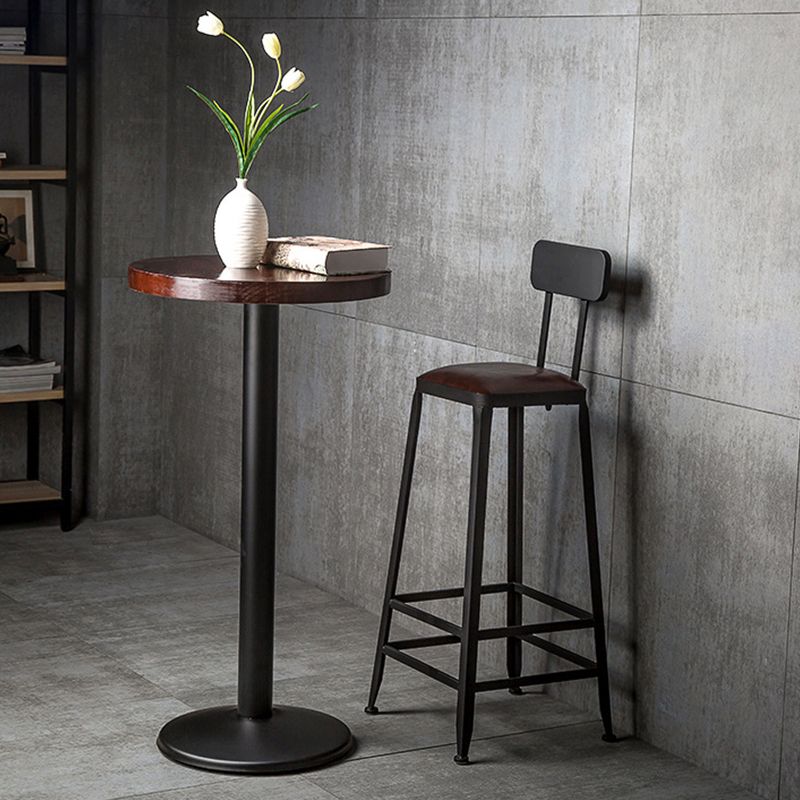 Industrial Armless Counter Stool Iron Bar Stool with Leather Cushion and Footrest