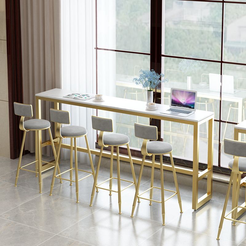 1/5/9 Pieces Glam Iron Bar Table Set Rectangle White Faux Marble Bistro Set with Footrest