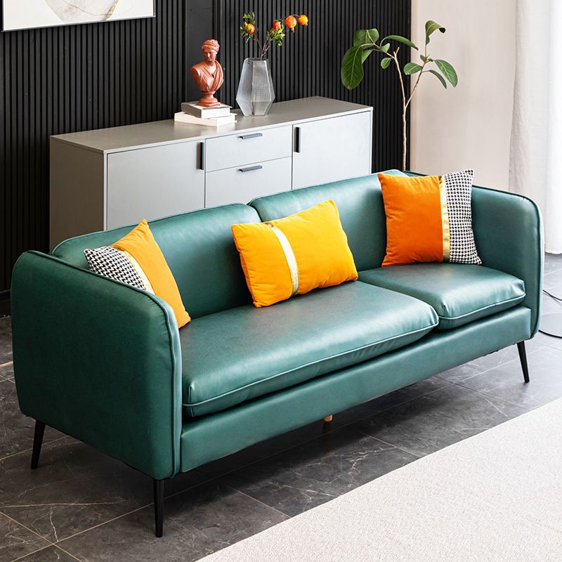 Contemporary Faux Leather Square Arm Sofa with Tight Back for Apartment