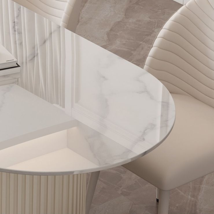 Contemporary Dining Table Stone Dining Table in White with Double Pedestal