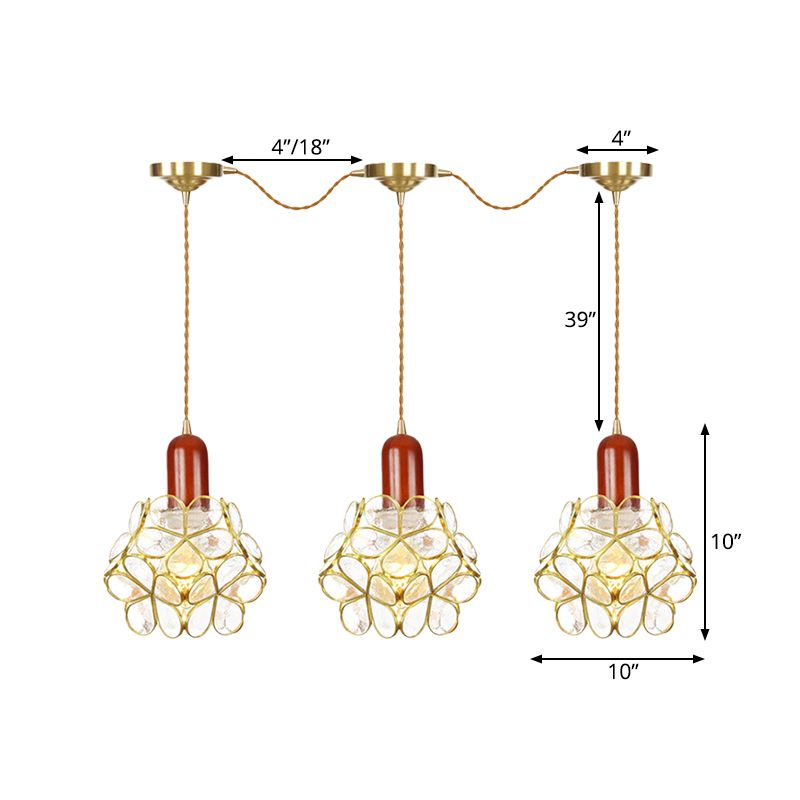 Metal Gold Cluster Pendant Light Floral 3/5/7 Heads Tradition Series Connection Hanging Ceiling Lamp