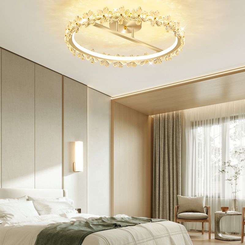 LED Modern Crystal Flush Mount Circle Shape Ceiling Light with Acrylic Shade for Passage