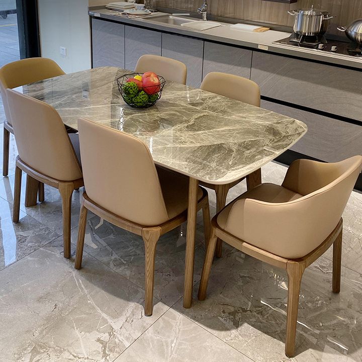 Mid-Century Dining Table for Kitchen Gray Stone Top Dinette Table with Wooden Frame