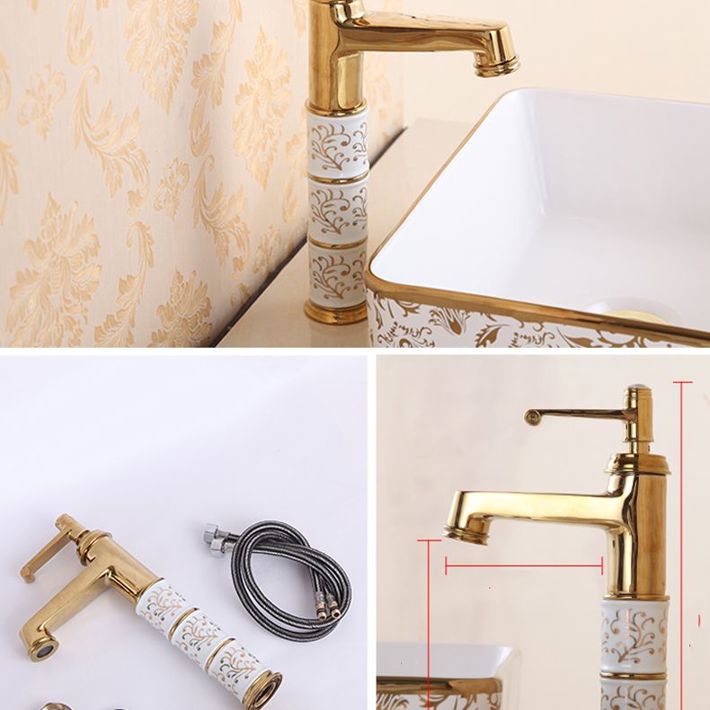Traditional Bathroom Sink Porcelain Oval-Shape Vessel Bathroom Sink with Pop-Up Drain