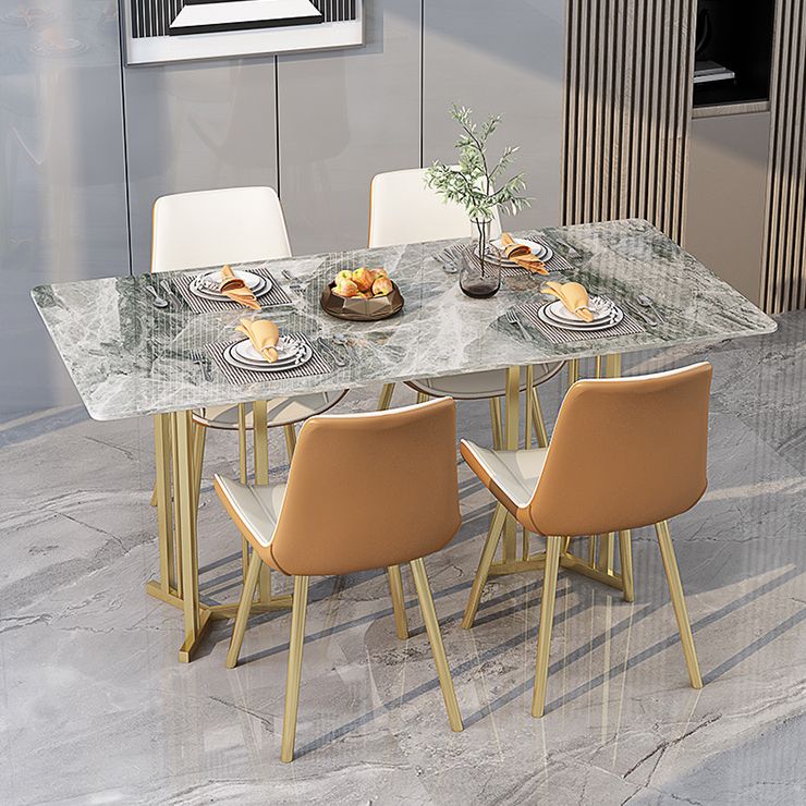 Eettafel van gesinterde steen Traditionele luxe rechthoekige tafel met gouden frame