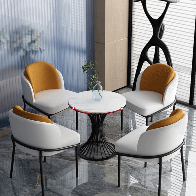 Traditional Luxury Round Dining Table Sintered Stone Top Table with Metal Pedestal