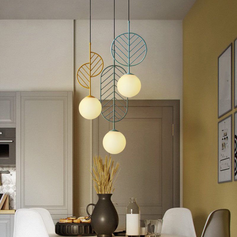 Multicolored Leaf Pendant Lighting Macaron 1 Head White Glass Suspension Light for Cafe