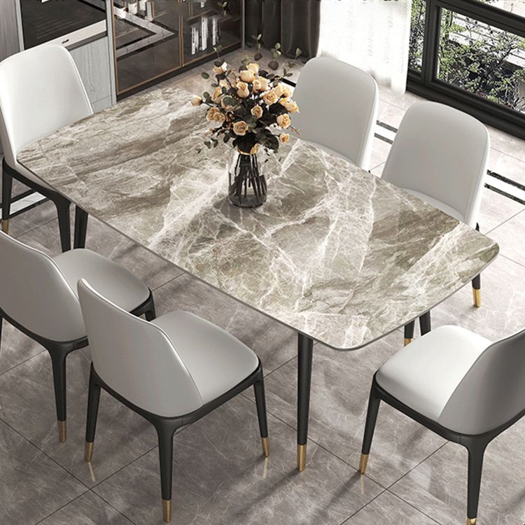 Mesa de comedor de piedra sinterizada contemporánea Mesa de comedor gris rectangular para cocina