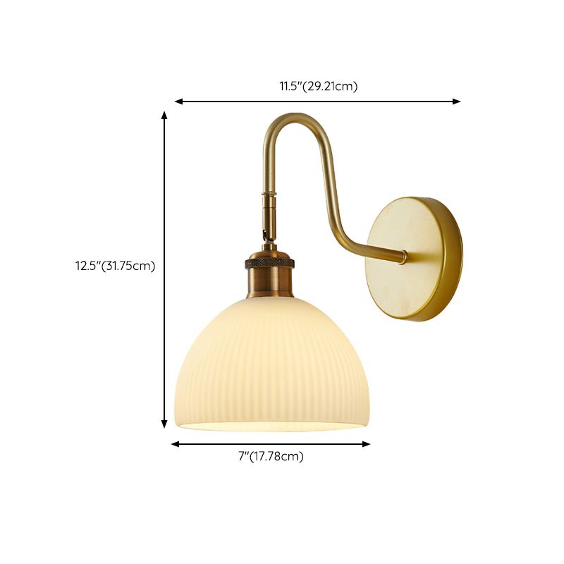 1 - Light Wall Sconce in Gold Iron Wall Barn Light with Glass Dome Shade