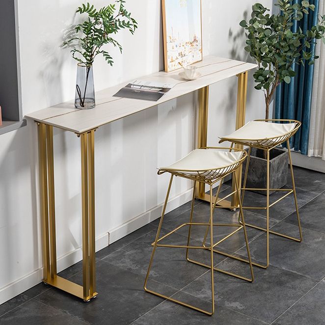 Sintered Stone Bar Table Modern Dining Table Gold and Metal Base Bar Table