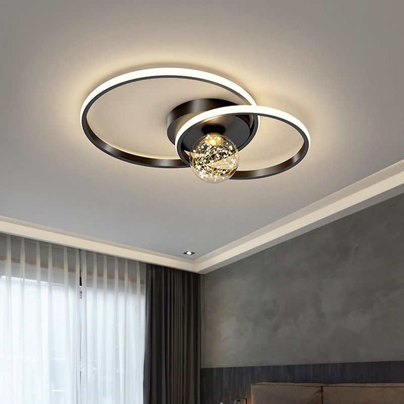 Cirkel plafondgemonteerd armatuur Nordic metalen LED slaapkamer plafondlamp in zwart