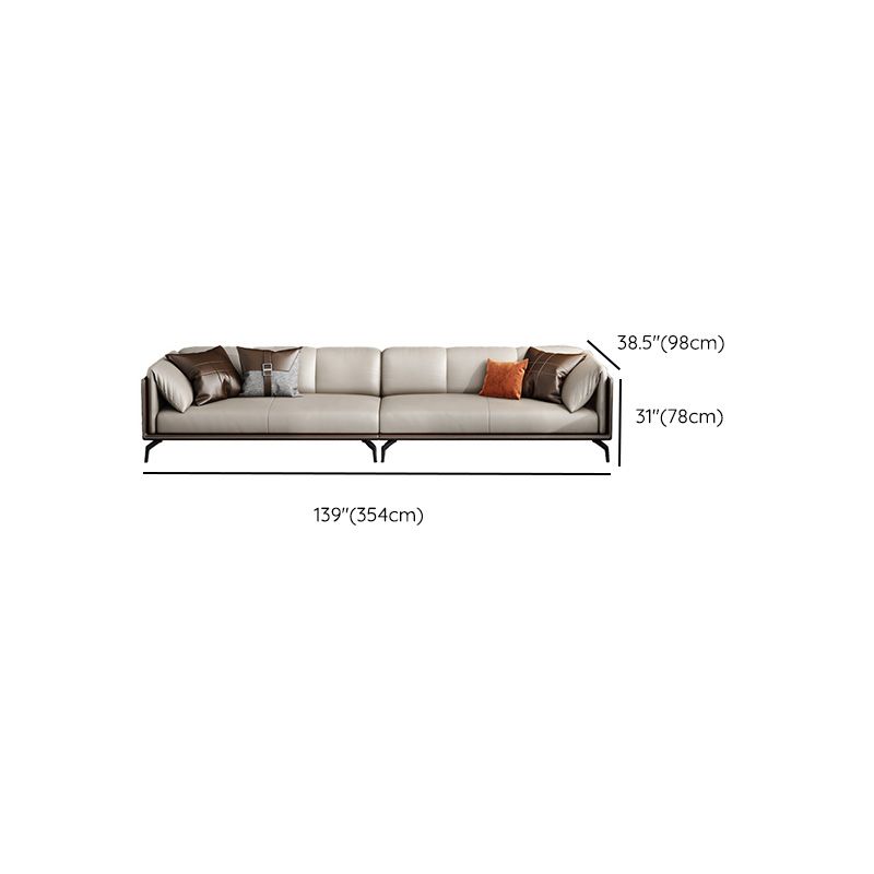 Genuine Leather Tuxedo Arm Sofa Contemporary Brown Sofa with Cushions