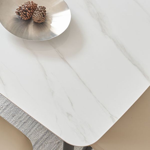 Rectángulo 4 patas mesa de lujo tono blanco mesa fija de piedra sinterizada
