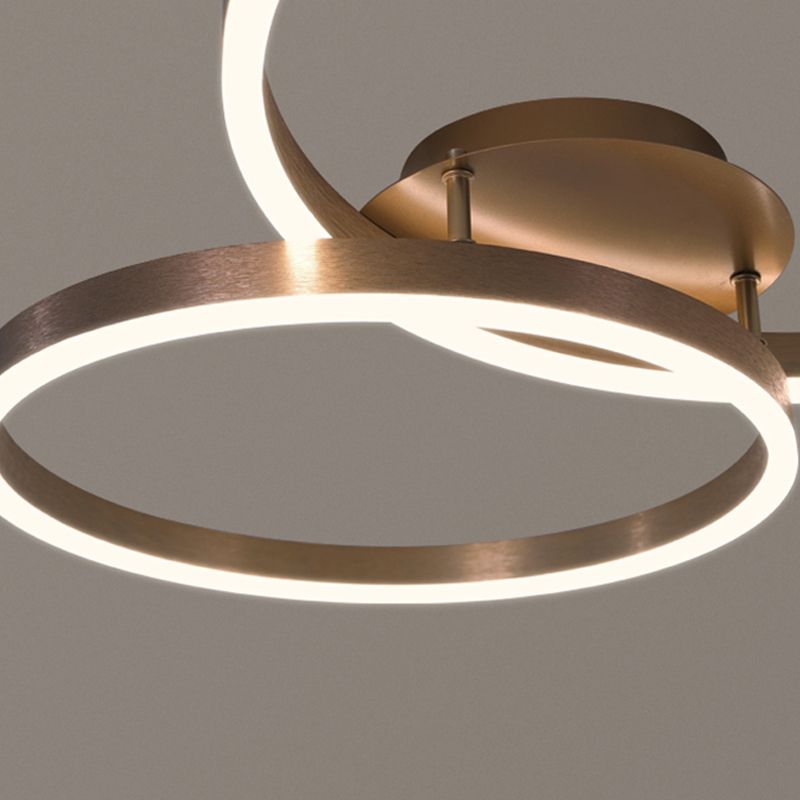 Contemporary Circular Flush Light Fixture Metal Flush Mount Lights in Brown