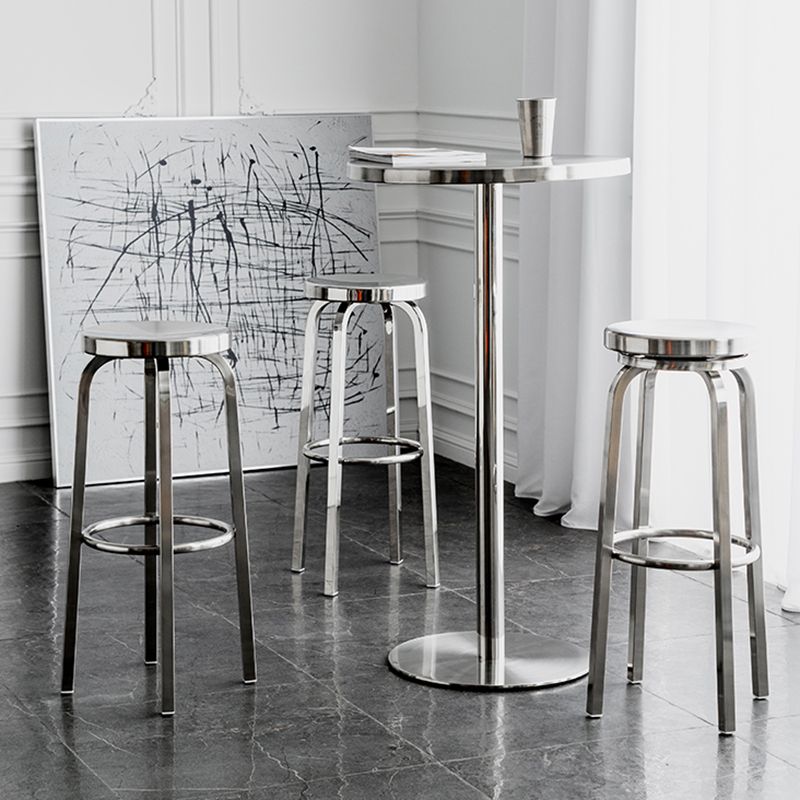 Round Metal Counter Bar Stool Modern Silver Footrest Counter-height Stool