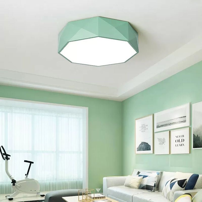 16"/20" Dia Pink/Yellow/Blue/Green Hexagon Ceiling Light Macaron Acrylic LED Flush Mount Light in Third Gear/Warm/White Light for Girls Bedroom
