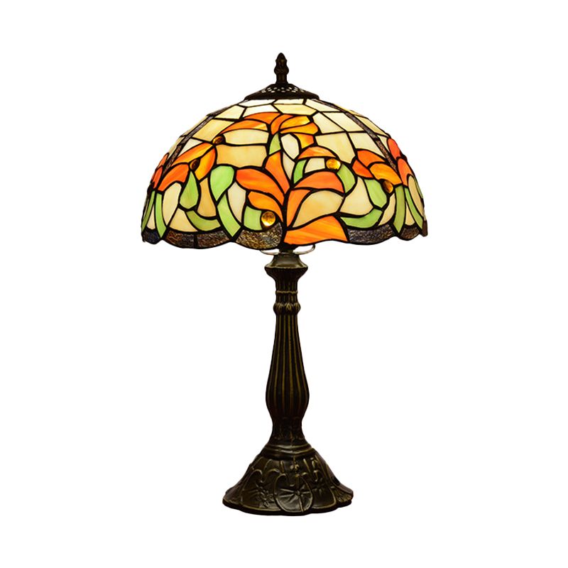 Handgesneden glas in lood bronzen nachtlamp bloemen 1 bol Tiffany-stijl tafellicht