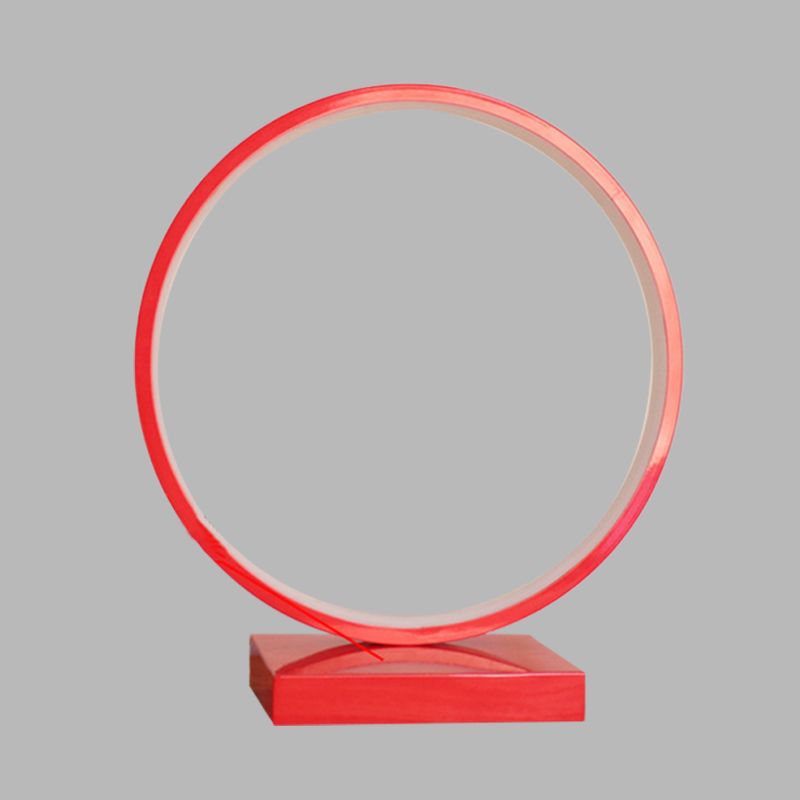 Circle Ring Table Light Aluminum Simple Plug In LED Nightstand Lamp in Red/Pink, White/Warm Light