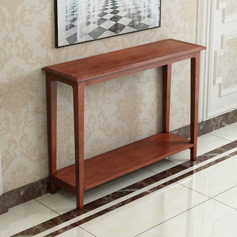 Solid Wood Rectangle Console Table 31.1-inch Tall Accent Table with 2 Shelves