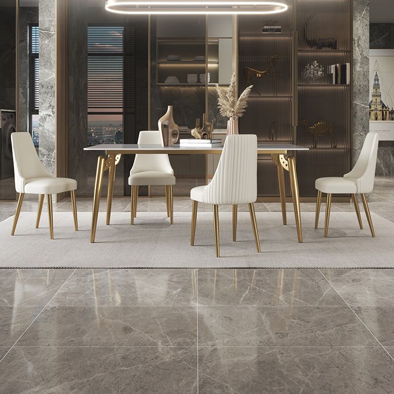 Traditional Luxury Dining Table White Sintered Stone 4 Legs Table with Gold Frame