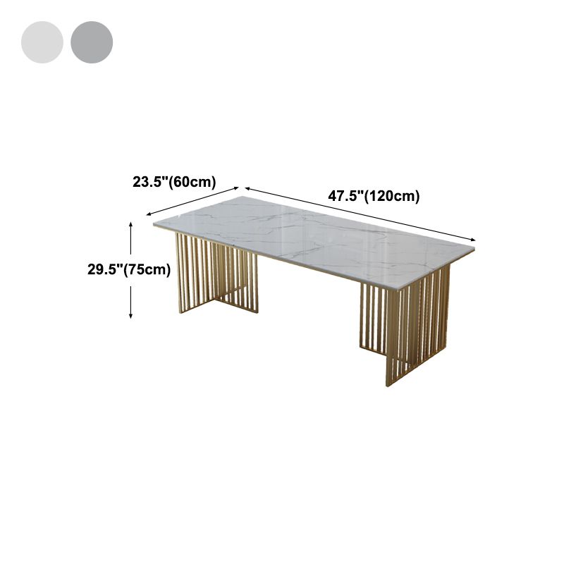 Luxury Rectangle Dining Table Sintered Stone Top Gold Metal Base Table