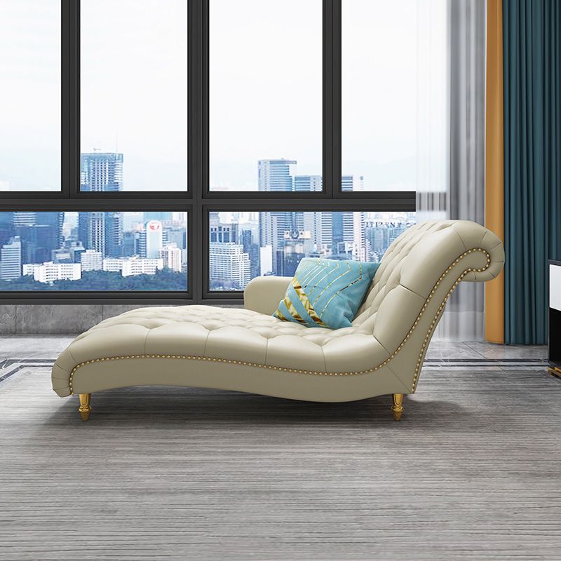 Glam Genuine Leather Chaise Lounge Living Room Chaise with One Armed