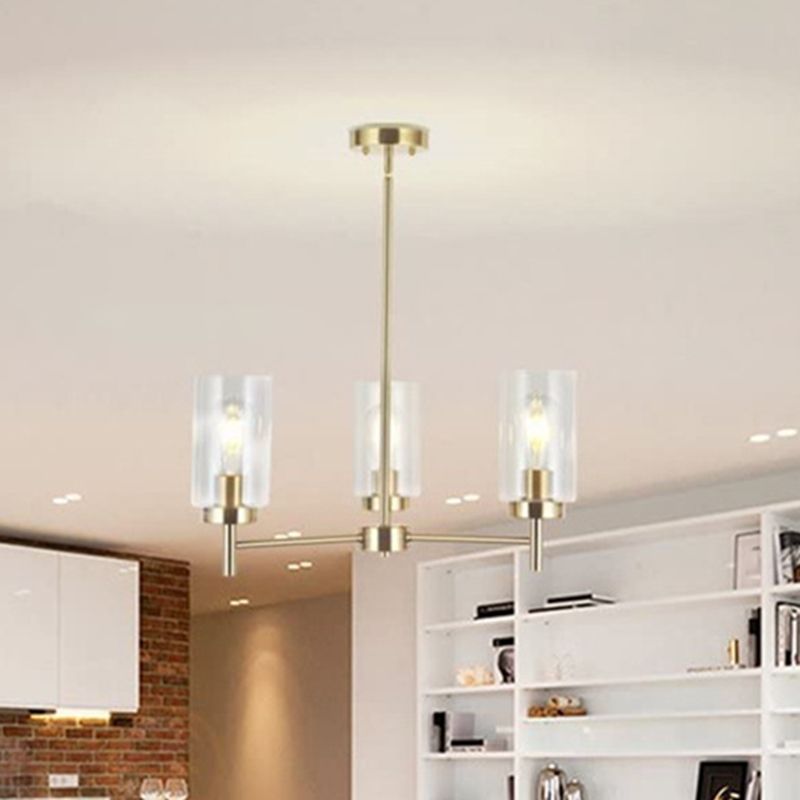 Transparent Glass Cylindrical Shade Chandelier Light Industrial Style Multi Light Ceiling Lighting Fixture for Living Room