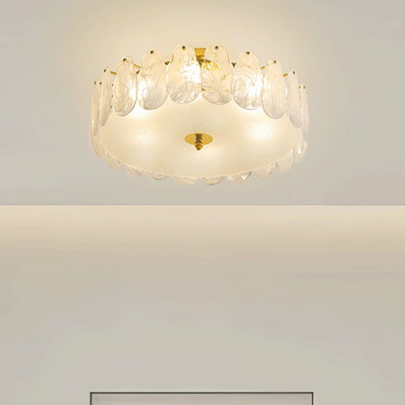Glass Round Shape Flush Mount Light Modern-Style Multi Lights Flush Ceiling Light in Gold