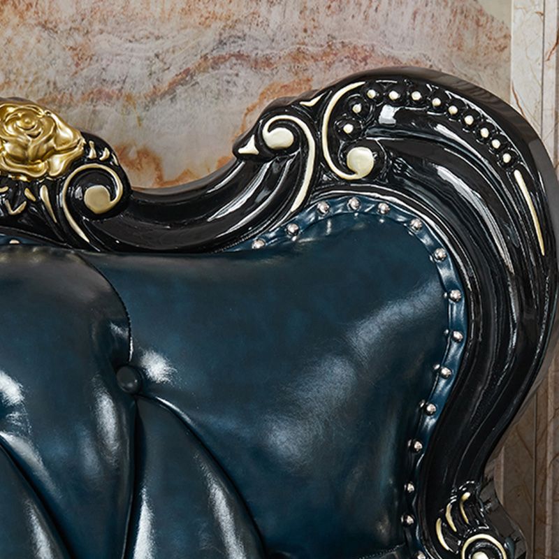 Traditional Leather Sofa Tufted Split-Back Seating Flared Arm