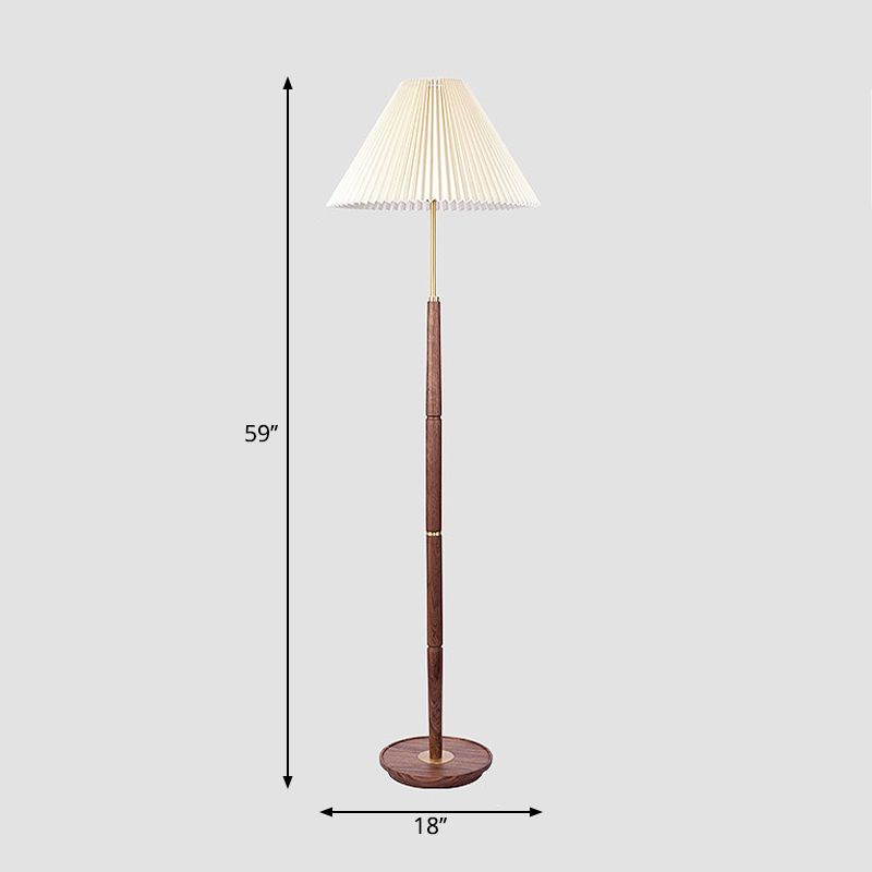 Lámpara de pie de 1 luz Minimalismo Lámpara de tela plisada cónica en blanco para sala de estar