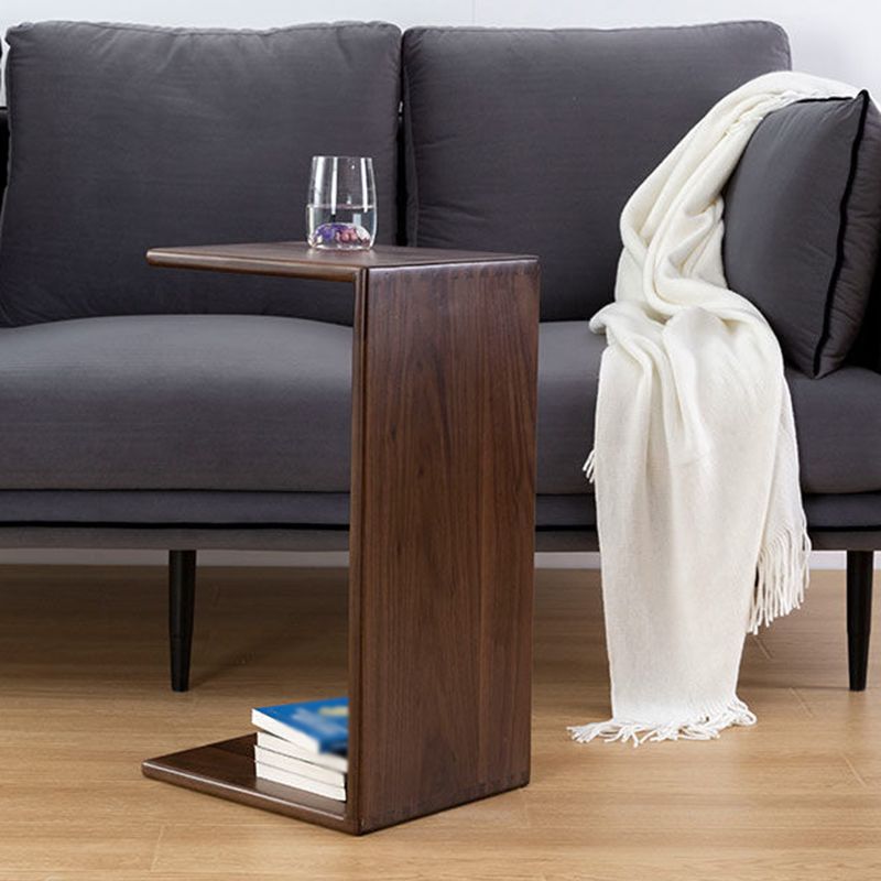 24.4" H Solid Wood Side Table Rectangular Brown/Natural End Table with Floor Shelf