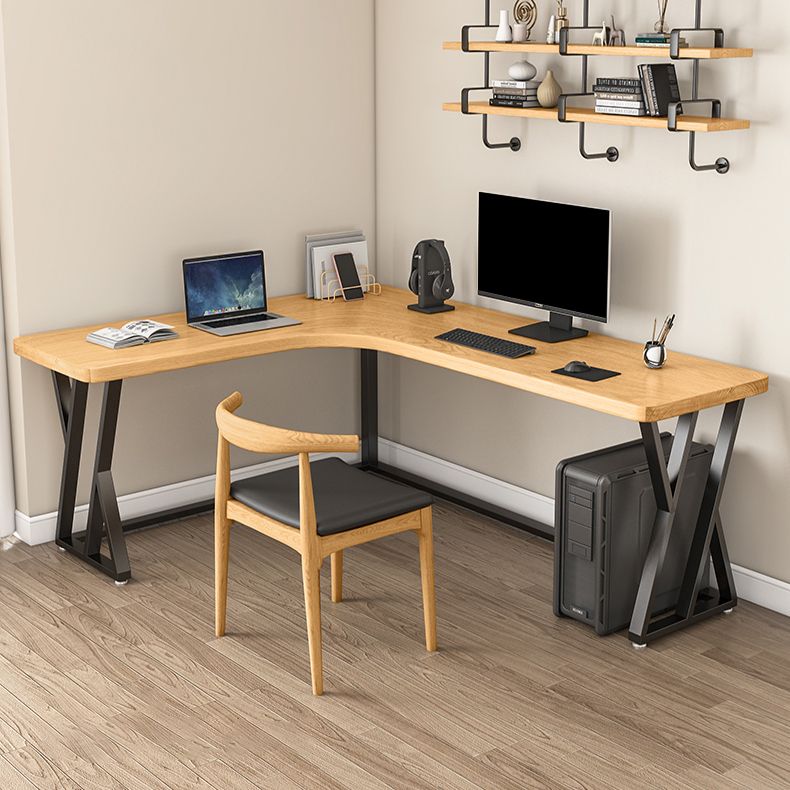 Modern Wooden Office Desk L-Shaped Home Desk with Metal Base