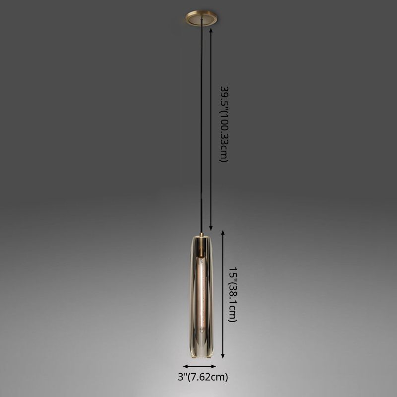Lampada a sospensione cilindrica in ottone in moderna luce a sospensione a singolo pendente di rame di lusso con tonalità di cristallo