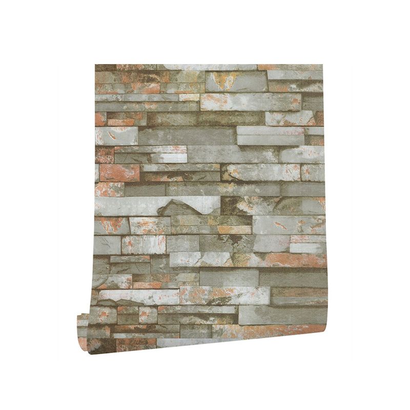 Farmhouse Brick Wallpaper Roll PVC Peel and Paste Grey and Green Wall Decor for Room