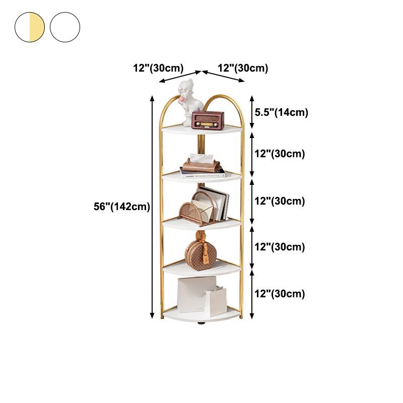 Scandinavian Open Corner Bookshelf with Iron Frame Manufactured Wood Bookcase