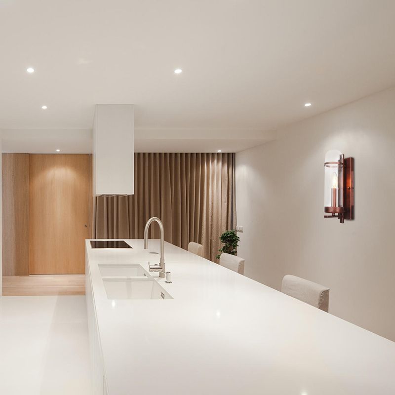 1 Light Tubular/Tube/Cylinder Wall Lamp Industrial Rust Clear Glass Sconce Light Fixture for Dining Room