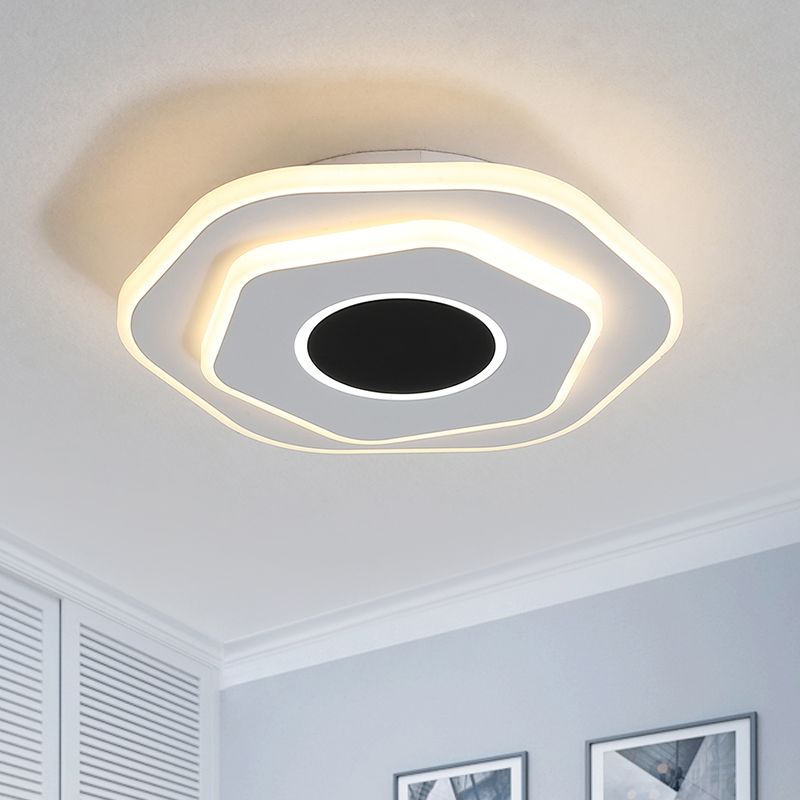 White Layered Hexagon Flush Mount Modern Acrylic LED Flush Mount Ceiling Light Fixture in Warm/White Light