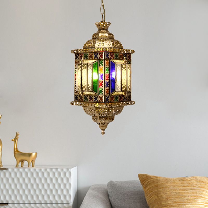 3-Light Ceiling Chandelier Arabian Lantern Metal Suspended Lighting Fixture in Brass for Restaurant
