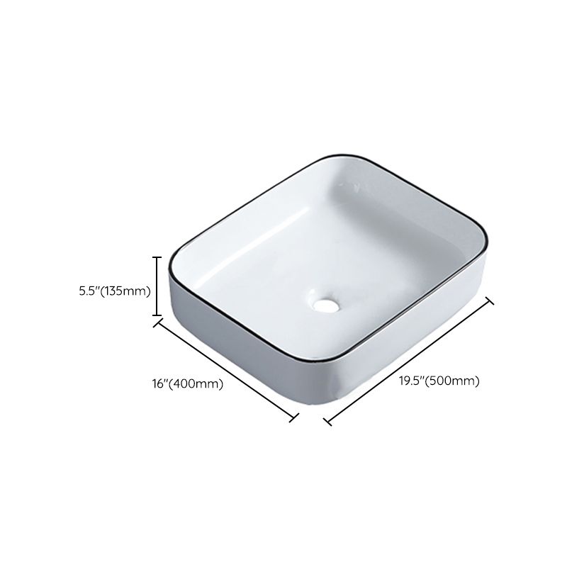 Modern Bathroom Sink with Single Faucet Hole Porcelain Rectangular Vessel Bathroom Sink